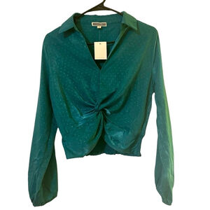 NWT Pleione Front Twist Tunic Long Sleeve Blouse Size S & XL Turquoise